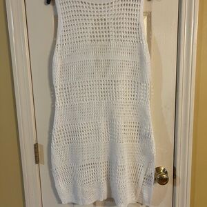 White Crochet Sleeveless Dress Beach Cover